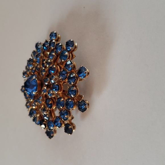Vintage Blue Rhinestone Cluster Pin Brooch - Picture 3 of 6